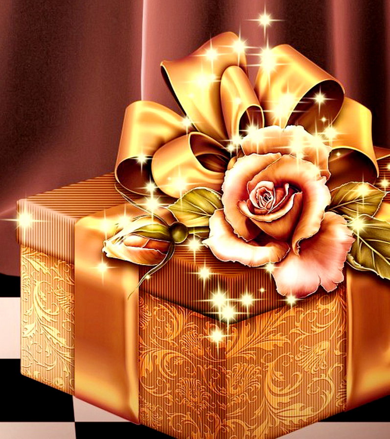 подарок - роза, бант, праздник, коробка - оригинал