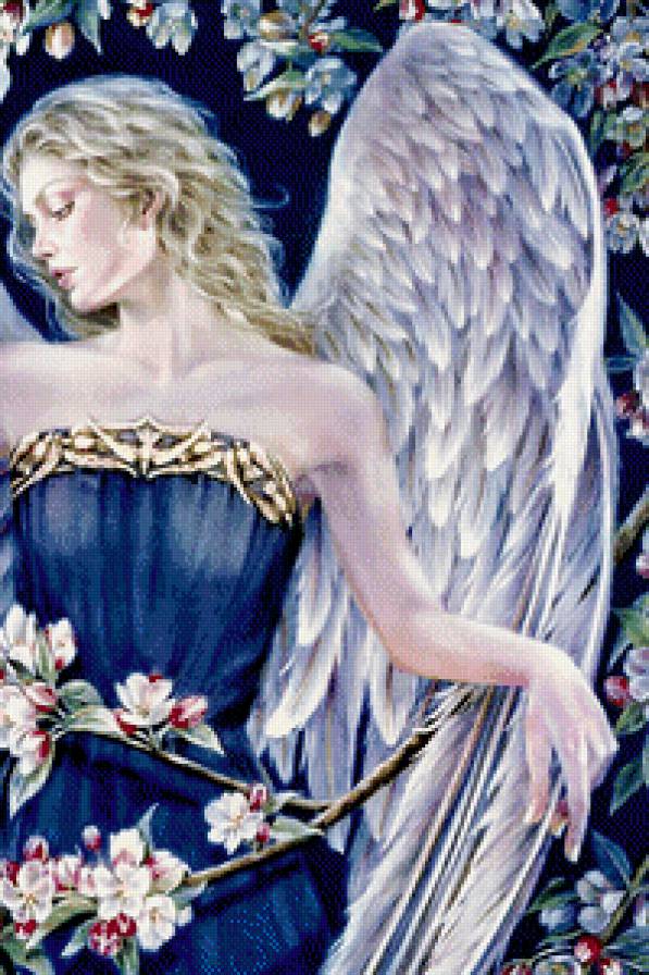 ангел и голубь часть 2 - женщина, девушка, цветы, фэнтези, картина, живопись, птица, крылья - предпросмотр