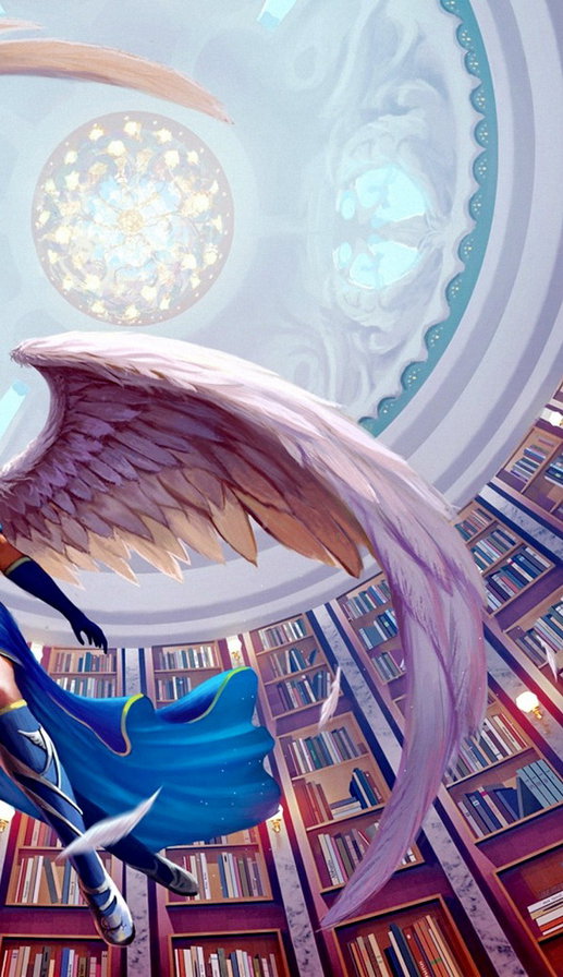 ангел в библиотеке часть 2 - живопись, девушка, женщина, фэнтези, крылья, книги - оригинал