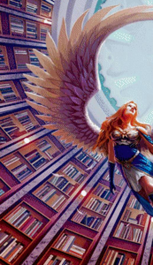 ангел в библиотеке часть 1 - фэнтези, книги, крылья, девушка, женщина, живопись - предпросмотр
