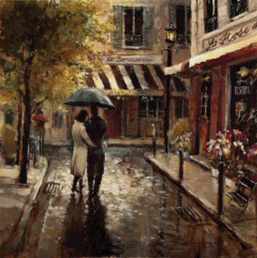 французский дворик - зонт, любовь, дождь, двое под зонтом, пара, франция - предпросмотр