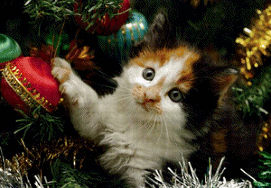 создаем  новогоднее настроение - елка, милашка, игрушки, мишура, кот, котенок, шар, лапушка - предпросмотр