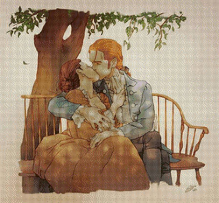 Любовь и двое - поцелуй, любовь, сад, исторические - предпросмотр