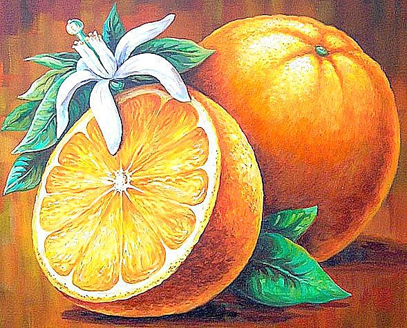 Апельсины - цветы, лилии, натюрморт, апельсины - оригинал