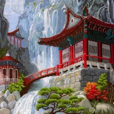 Схема вышивки «Пагода и водопад»