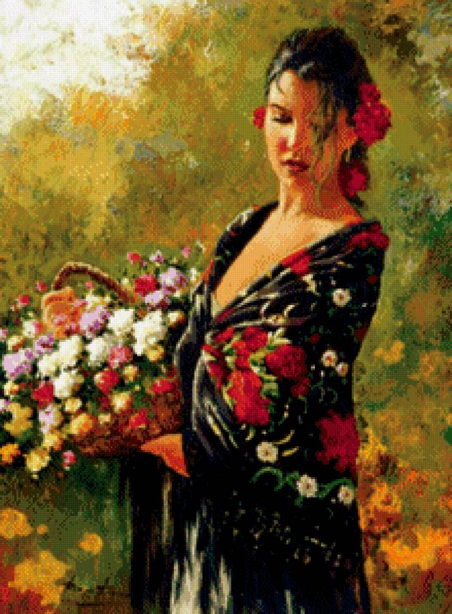 цыганка с цветами - цыганка - предпросмотр