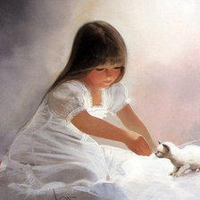 Оригинал схемы вышивки «девочка в белом с котёнком» (№521798)