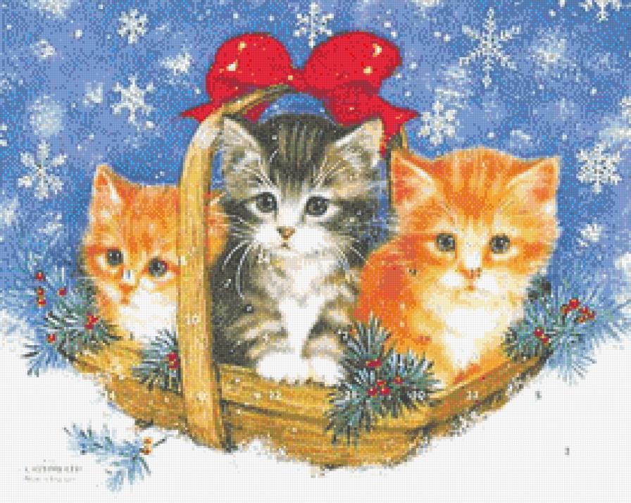 Малыши - снежинки, малыши, подарок, новый год, елка, кошки, коты, котята - предпросмотр