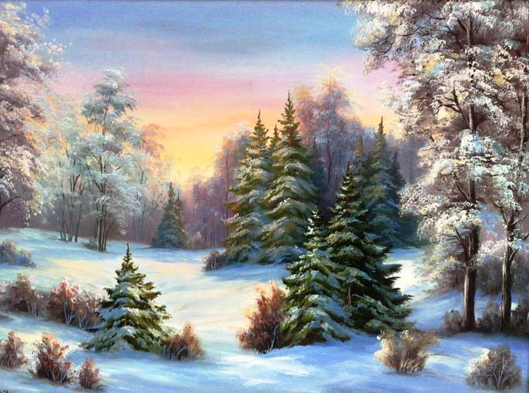 зимний лес 4 - лес, новый год, ели, сосны, зима, закат, восход, поляна, елки - оригинал