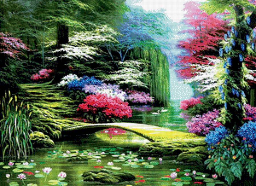 Заросший пруд - пруд, природа, лебеди, парк, пейзаж - предпросмотр