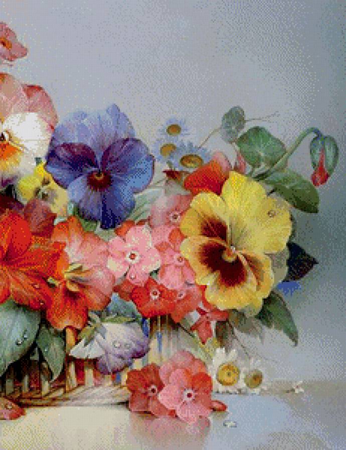 букетик часть 2 - анютины глазки, корзина, маргаритки, цветы, флоксы, живопись - предпросмотр