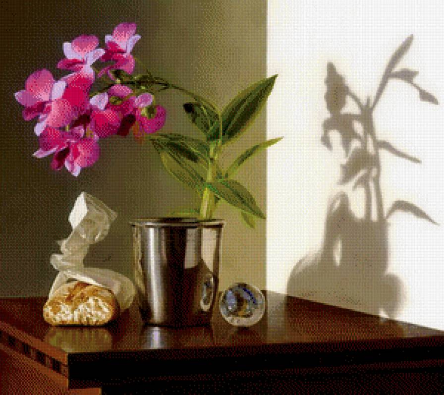 орхидея - стекло, тень, картина, батон, живопись, шар, цветы - предпросмотр
