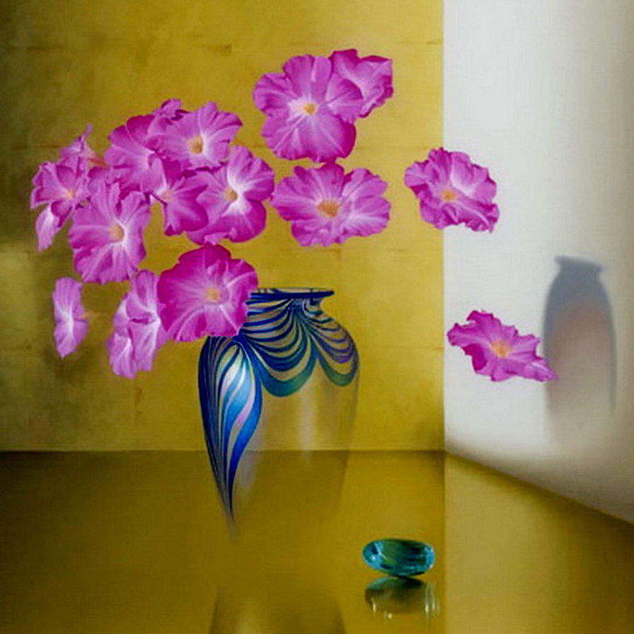 воздушная живопись - ваза, цветы, картина, тень, стекло, камень, вьюнок - оригинал