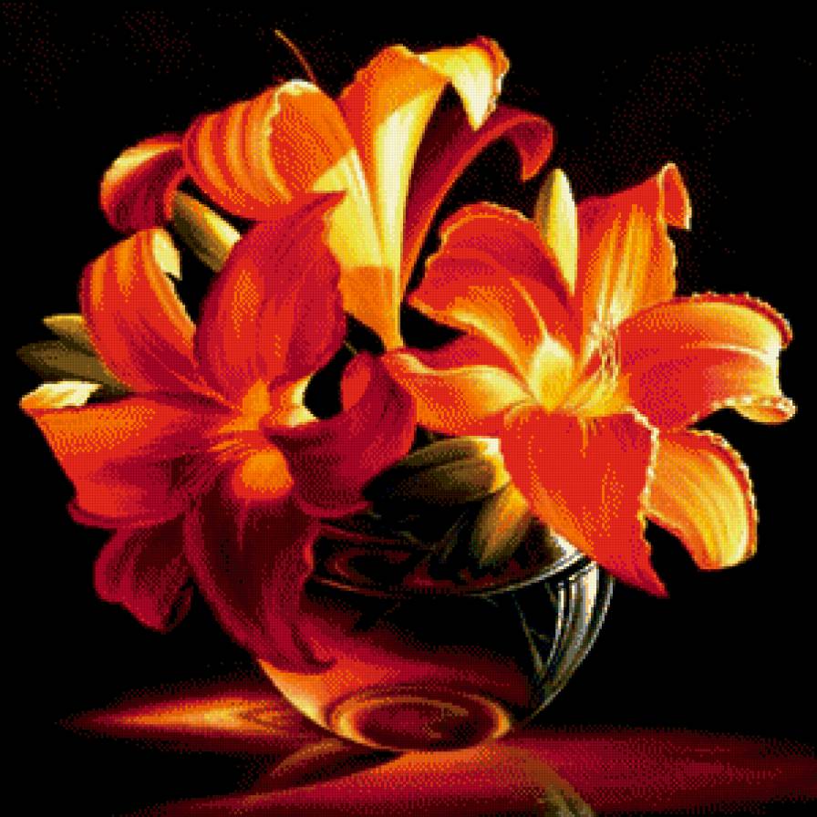 лилии в вазе - цветы, живопись - предпросмотр