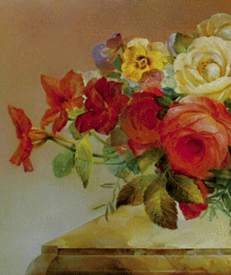 летний букет часть 1 - анютины глазки, цветы, живопись, роза, ваза - предпросмотр