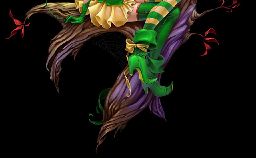 лепрекон часть 2 - луна, крылья, клевер, фэнтези, женщина, эльф, девушка, дерево, живопись - оригинал