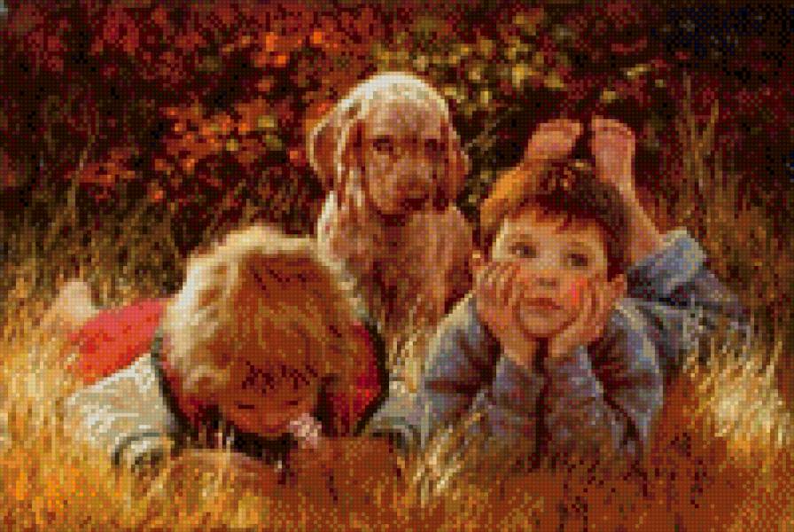 Летние мечты - поле, лето, собака, дети - предпросмотр