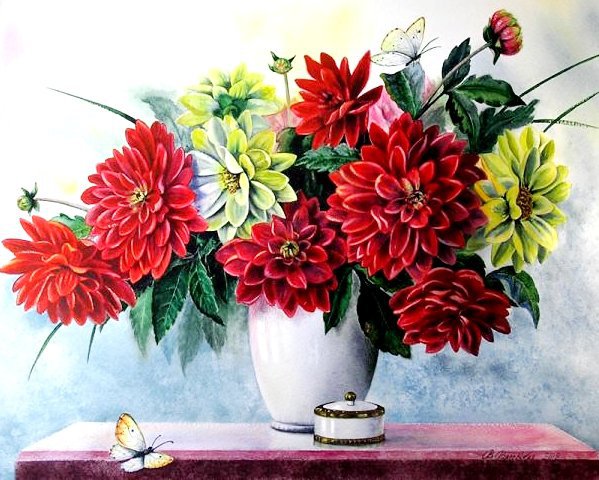 Георгины - цветы, букет - оригинал