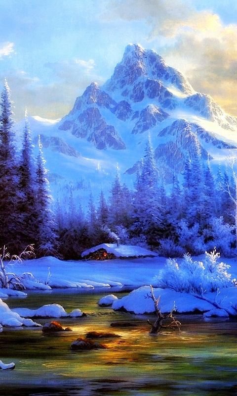 зима - снег, лес, сосны, река, пейзаж, деревья, зима - оригинал