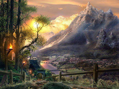 вид на долину - городок, деревня, пейзаж, природа, гора, поселок, долина, лес, снег - оригинал