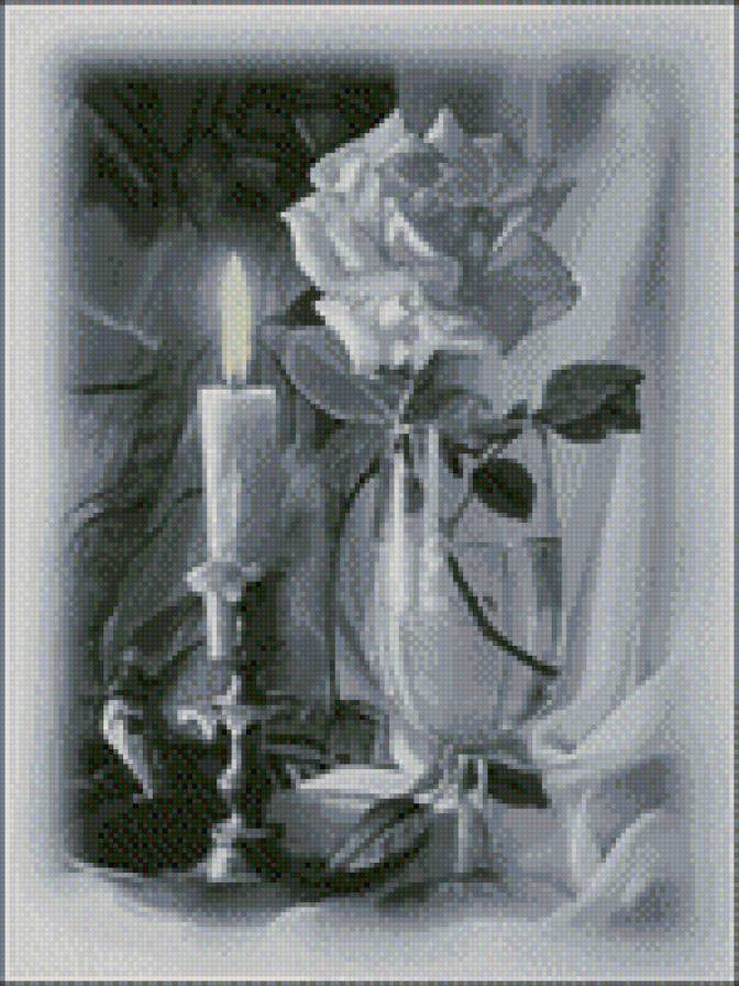 Білий натюрморт з свічкою - свічка, натюрморт, троянда - предпросмотр