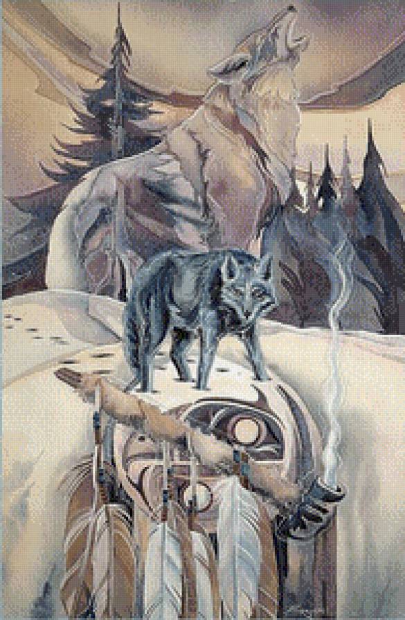 Тотем "Волки" - зима, пейзаж, снег, волки, животные - предпросмотр