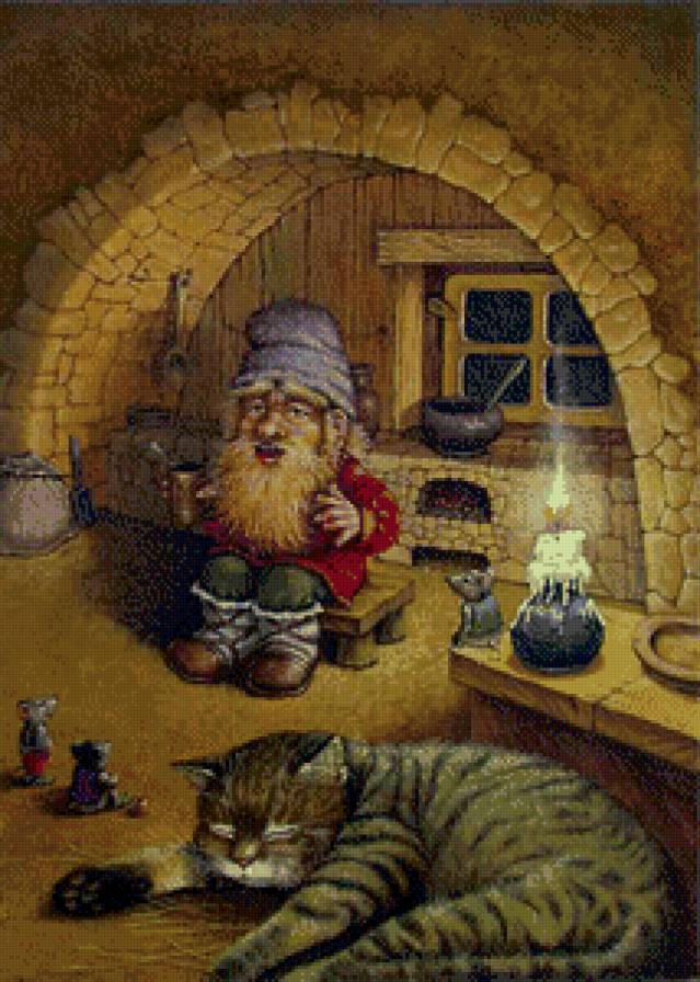 домовичок и кот - домовик, друзья, существа, дом, кот, домовой - предпросмотр