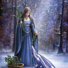 девушка и дракон в зимнем лесу
