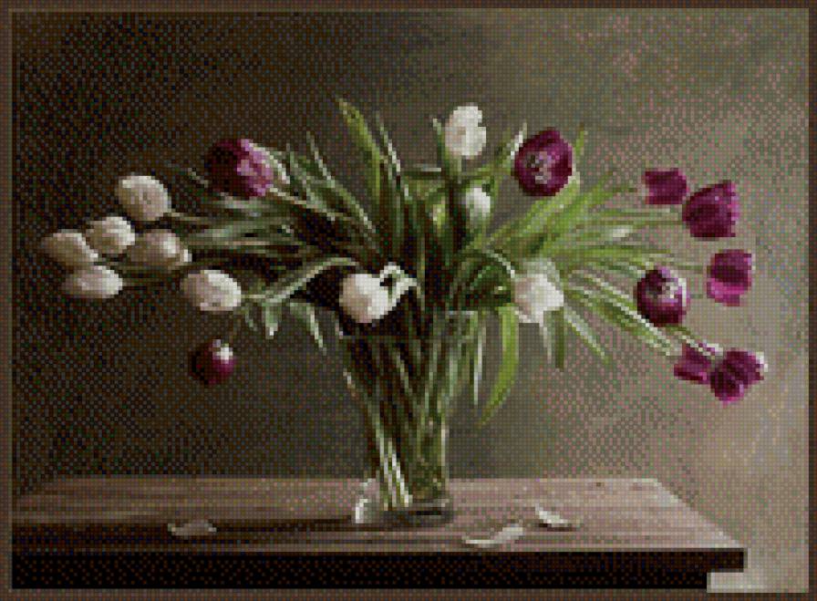 Натюрморт с тюльпанами - тюльпаны, цветы, натюрморт, ваза - предпросмотр