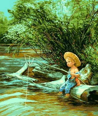 Рыбак - рыбак, река, ребенок, лето, дети - оригинал