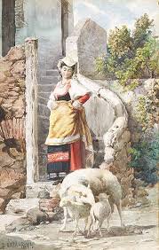 золотой век (подборка) - овечки, живопись, женский образ, девушка, пастушка - оригинал