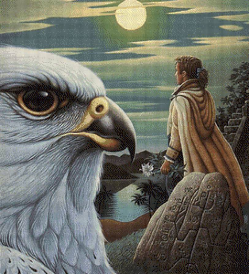 Фантазия с орлом - птицы, орлы, река, мужчины, люди - предпросмотр