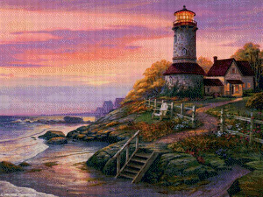 Маяк - закат, лето, море - предпросмотр