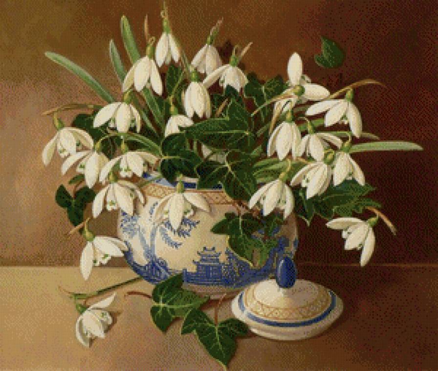 весенние цветы - ваза, подснежники, весенние цветы, белые цветы, подснежник, букет - предпросмотр