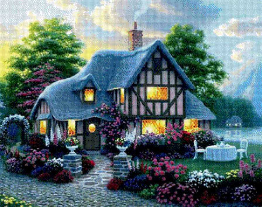 Уютный домик - цветы, пейзаж, сад, домик - предпросмотр