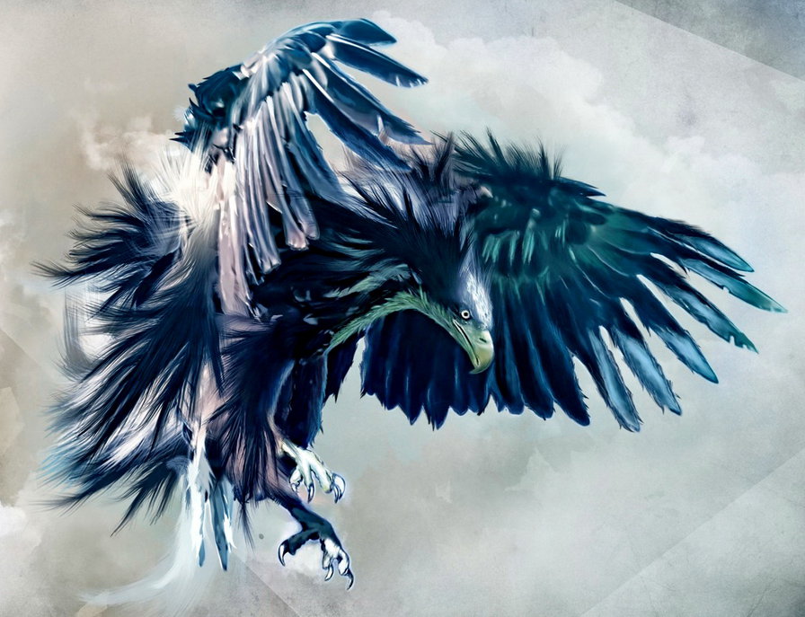 полет хищника - птицы, акварель, живопись, крылья - оригинал