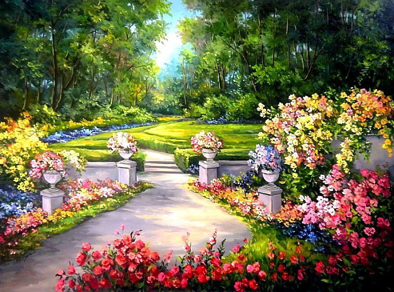 Солнечный парк - цветы, пейзаж, парк, красота, растения - оригинал