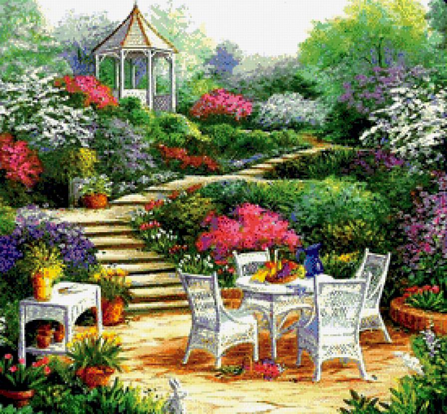 Уголок парка - красота, растения, парк, пейзаж, цветы, беседка - предпросмотр