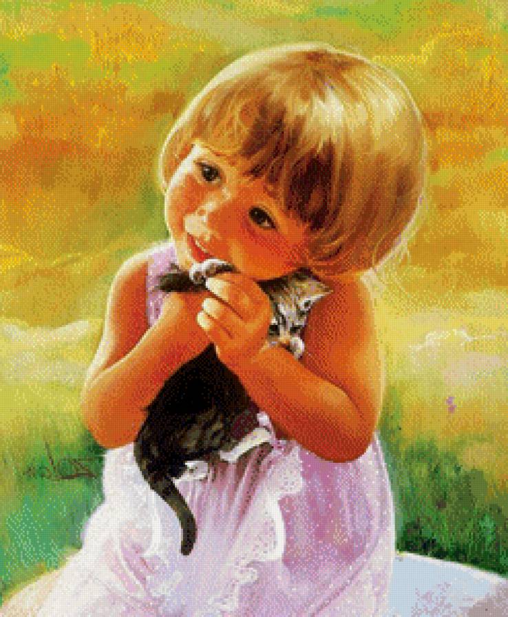 девочка с котёнком 2 - трава, лужайка, дети, котенок, любимцы, девочка - предпросмотр