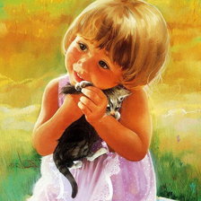 Оригинал схемы вышивки «девочка с котёнком 2» (№525676)