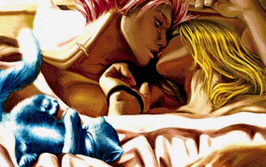 доброе утро - девушка, любовь, котенок, поцелуй, живопись, мужчина, парень, пара - предпросмотр