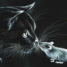 Оригинал схемы вышивки «кошка и мышка монохром 2» (№525849)
