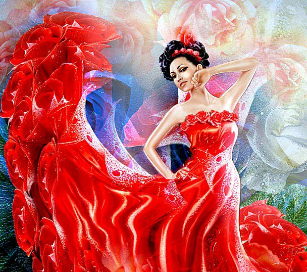 Платье из роз - платье, девушка, розы - оригинал