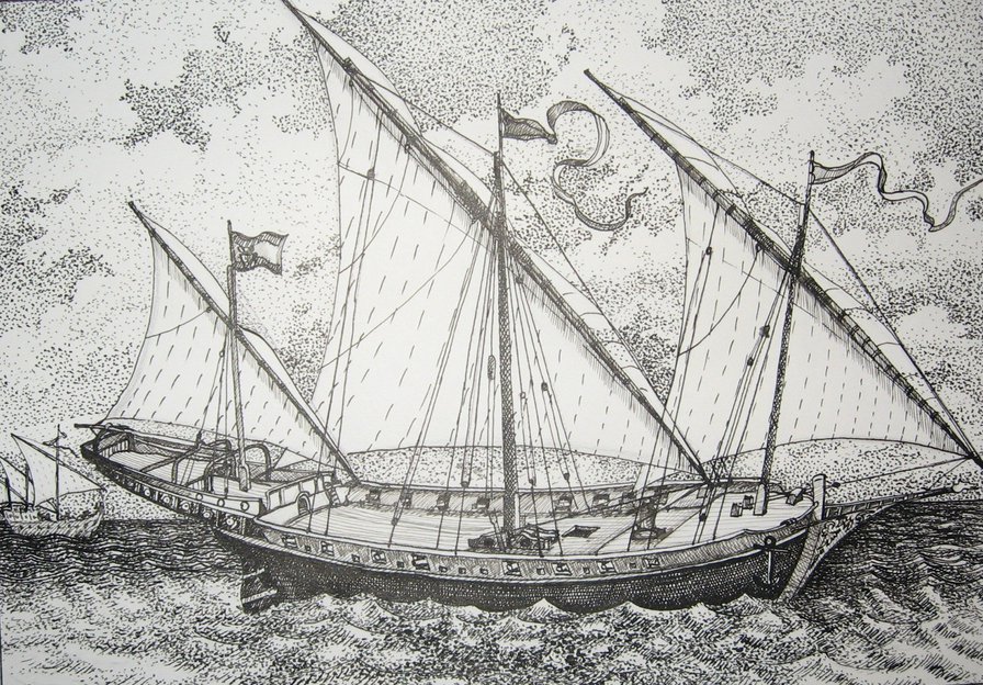 Бриг - черно-белое, корабль, море, монохром - оригинал