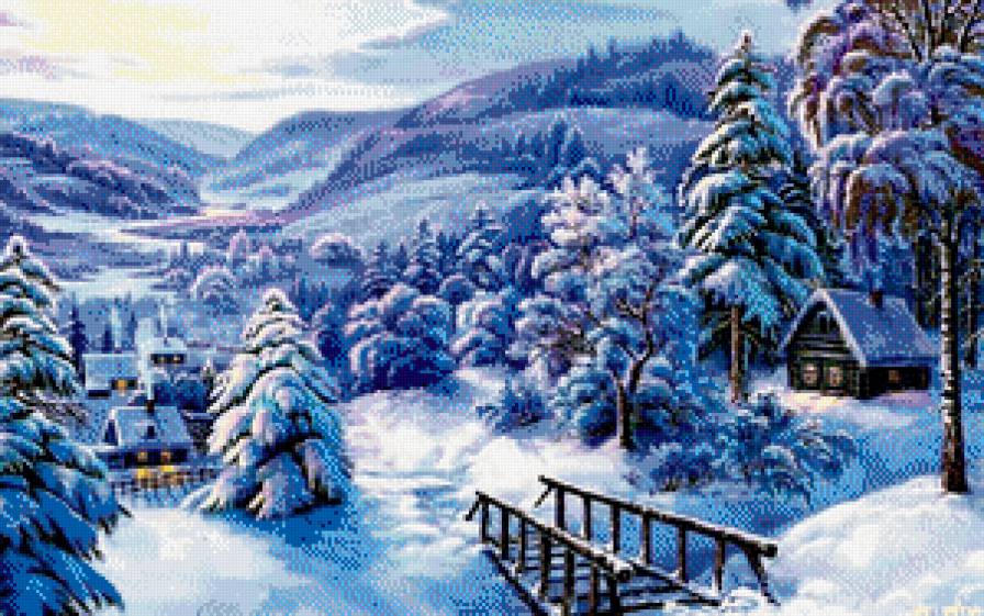зимняя деревня - сугроб, природа, зима, лес, снег, елки, пейзаж, ели, дерево, сосна - предпросмотр