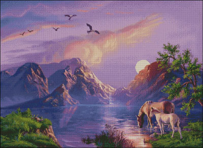 долина - пейзаж, лошади, природа, вода - оригинал