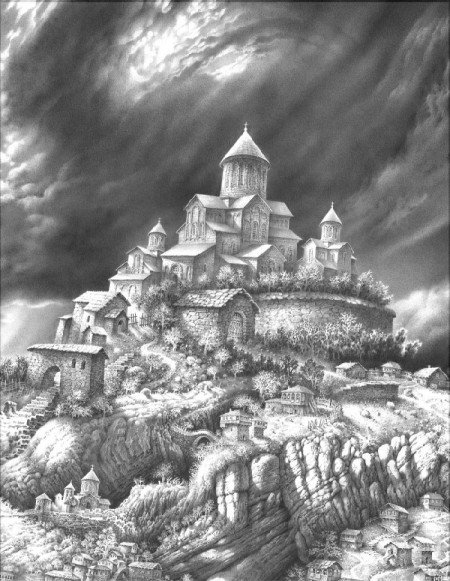 Замок - здания, замок, монохром - оригинал