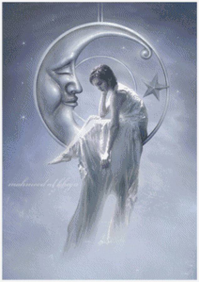 В мечтах... - девушка, месяц, мечты - предпросмотр