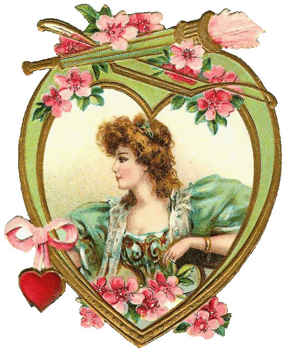 Ретро открытка - сердце, девушка, цветы - оригинал