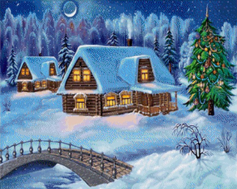 Новый год - новогодняя, снег, елка, зима, домик - предпросмотр